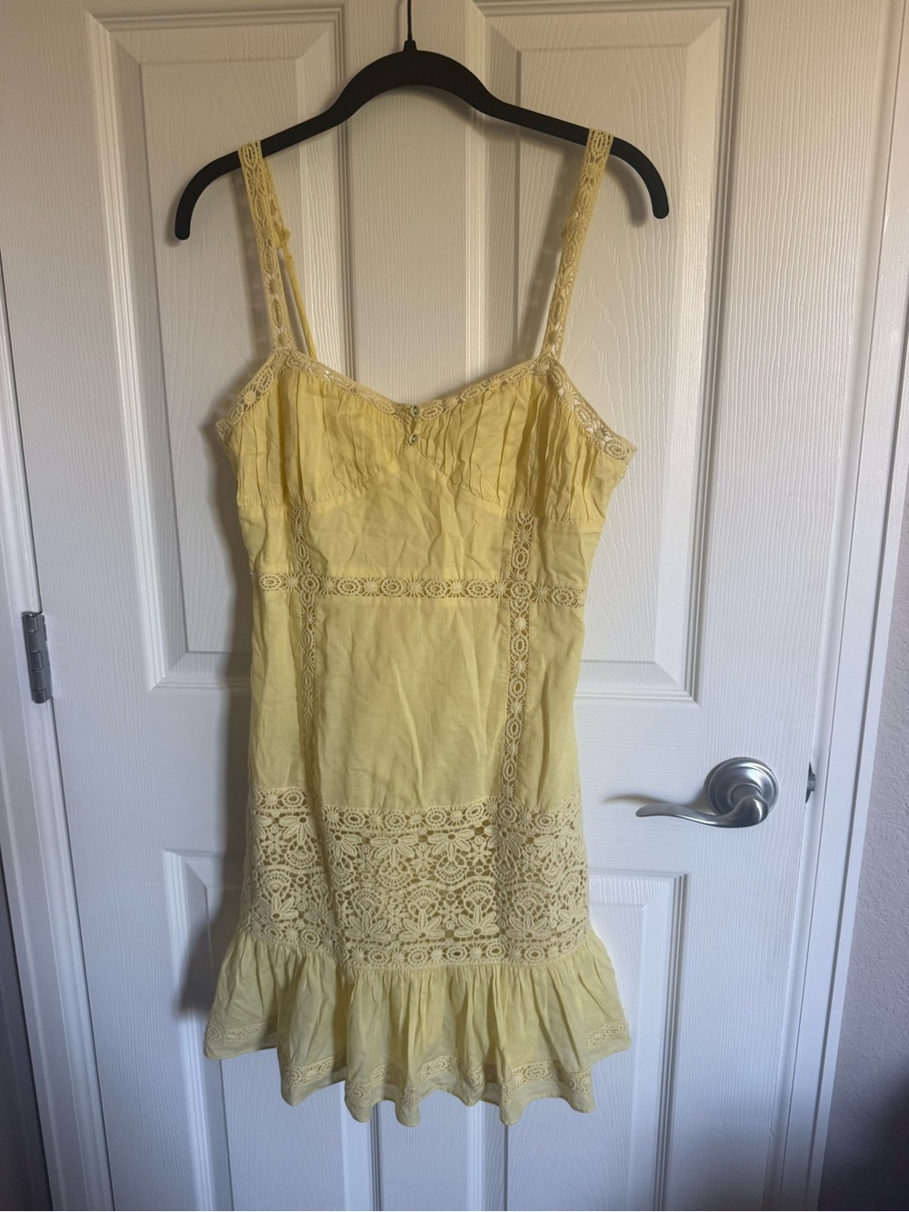 Secret Mission 100% Cotton Yellow Lace Trim Eyelet Cami Mini Dress